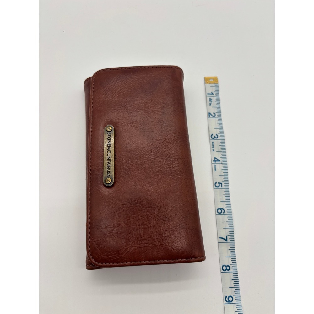Stone Mountain USA Leather Trifold Wallet Clutch Brown Zip Pocket Card Holder - Picture 4 of 7